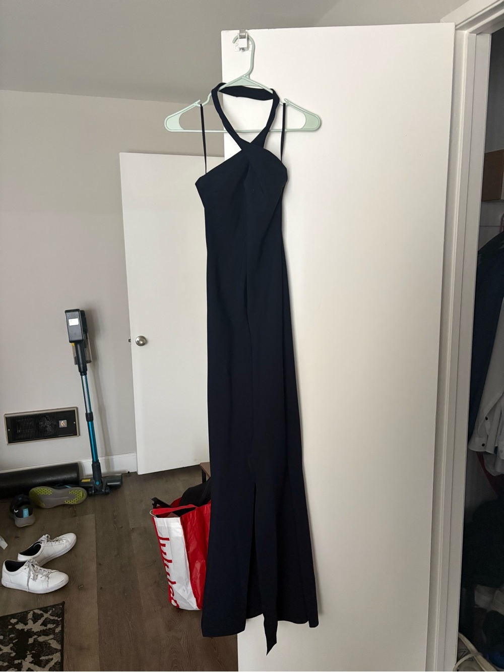 Chiara Boni Black Halter Twist-Neck Evening Gown